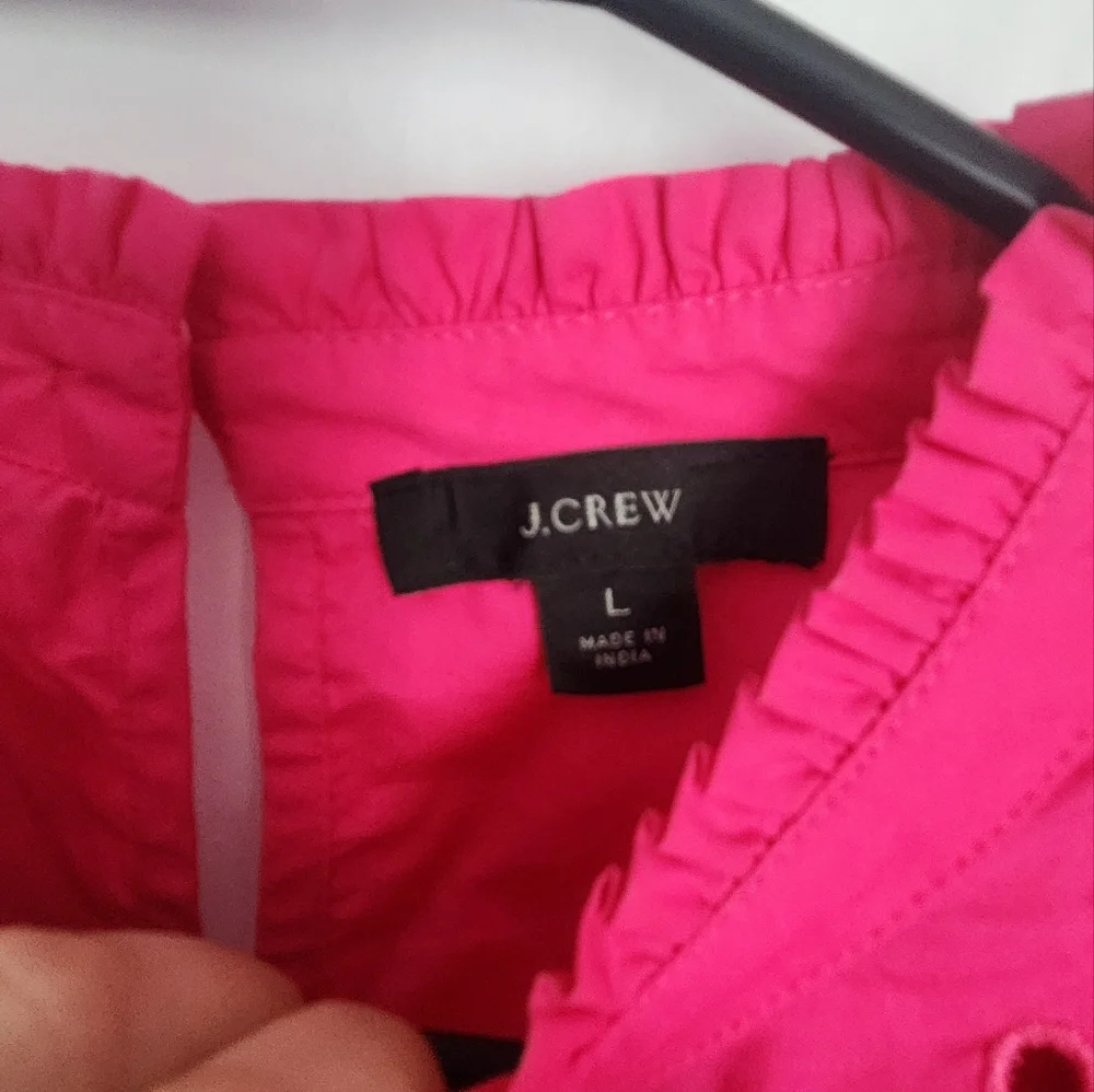 J.Crew Mockneck Cotton Eyelet Top With Cami, Size L,  Fuchsia Pink, Excellent